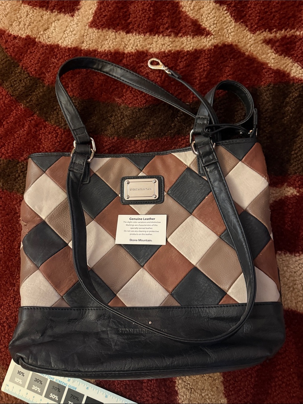 Stone Mountain Accessories Black, Brown & Cream Leather Patchwork Shoulder Bag